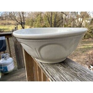 1800's Antique Large Primitive White Ironstone Molded Embossed Mixing Bowl
